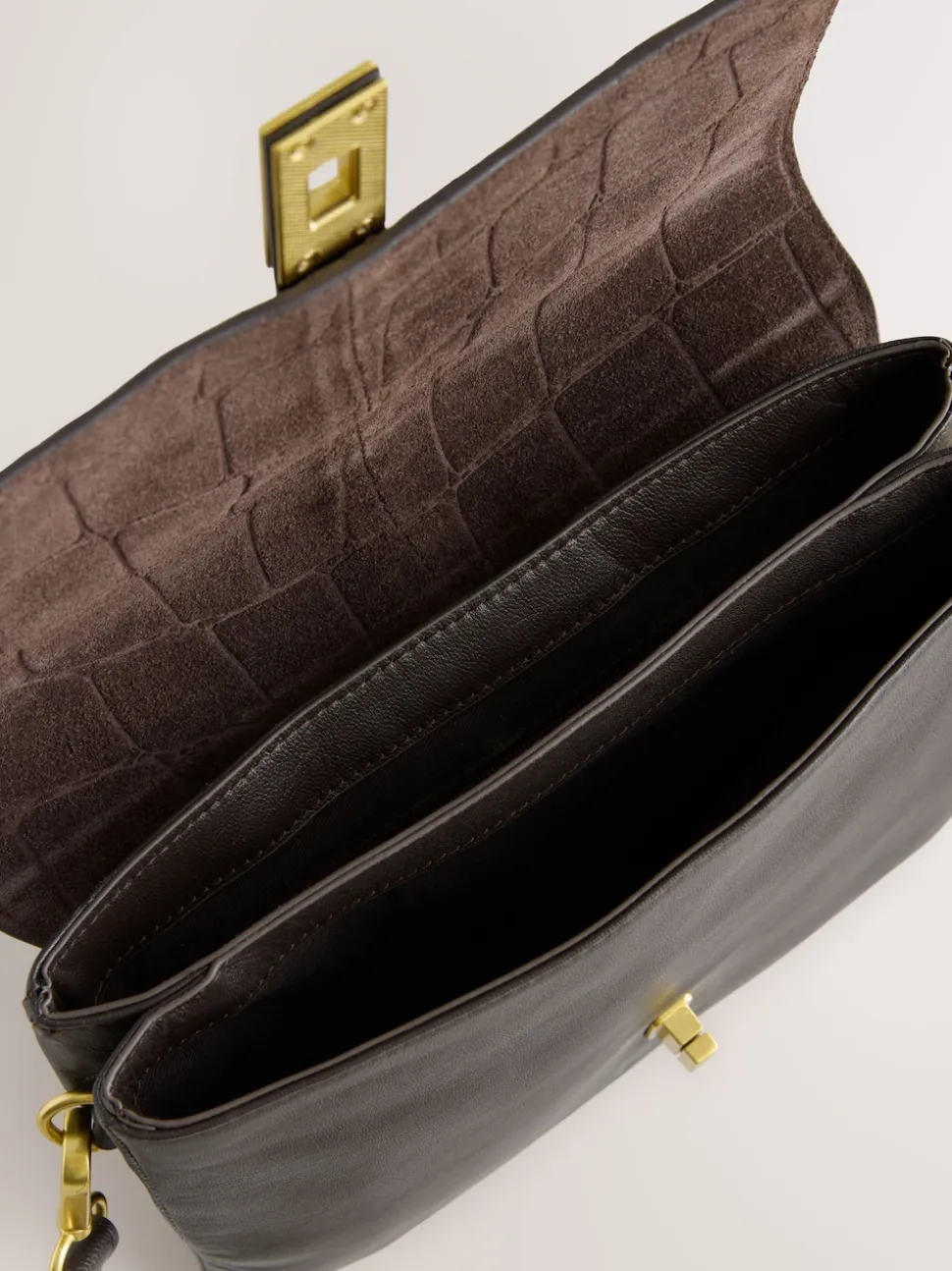Chocoladebruin - Crossbodytas met imitatie krokodillenleer