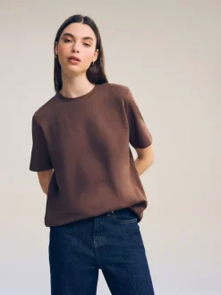 Chocoladebruin - Dik T-shirt met ronde hals en korte mouwen
