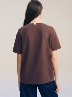Chocoladebruin - Dik T-shirt met ronde hals en korte mouwen