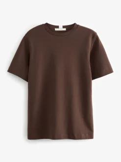 Chocoladebruin - Dik T-shirt met ronde hals en korte mouwen