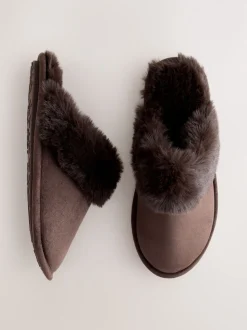 Chocoladebruin - Faux Fur Suede Mule Slippers