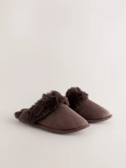 Chocoladebruin - Faux Fur Suede Mule Slippers