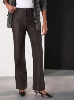 Chocoladebruin - Faux Leather Flared Trousers