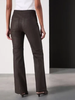 Chocoladebruin - Faux Leather Flared Trousers