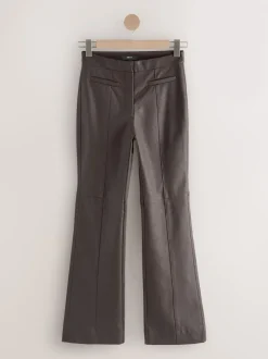 Chocoladebruin - Faux Leather Flared Trousers