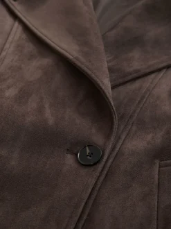 Chocoladebruin - Faux Suede Cropped Trench Coat