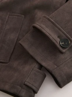 Chocoladebruin - Faux Suede Cropped Trench Coat