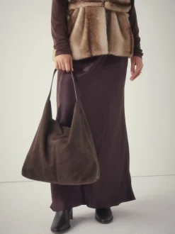 Chocoladebruin - Faux Suede Slouchy Shoulder Bag