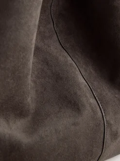 Chocoladebruin - Faux Suede Slouchy Shoulder Bag
