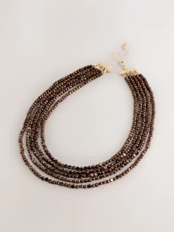 Chocoladebruin - Flat Facetted Bead Graduated Layer Necklace