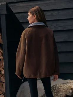 Chocoladebruin - Fleece trui met korte rits