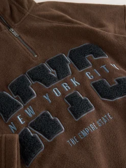Chocoladebruin - Fleece trui met korte rits