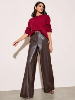 Chocoladebruin - Friends Like These X Lucy Mecklenburgh Faux Leather Tailored Wide Leg Trousers