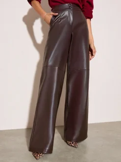 Chocoladebruin - Friends Like These X Lucy Mecklenburgh Faux Leather Tailored Wide Leg Trousers