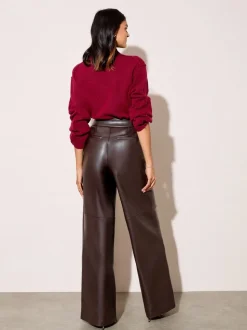 Chocoladebruin - Friends Like These X Lucy Mecklenburgh Faux Leather Tailored Wide Leg Trousers
