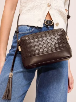Chocoladebruin - Friends Like These Weave Knotted Handle Cross-Body Bag