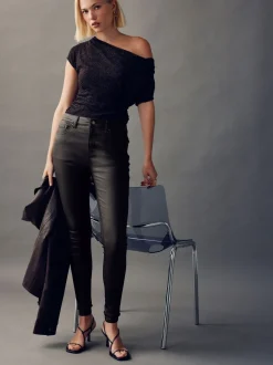 Chocoladebruin - Gecoate denim skinny jeans