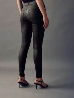 Chocoladebruin - Gecoate denim skinny jeans