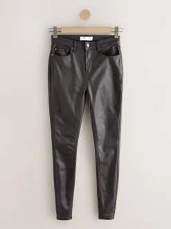 Chocoladebruin - Gecoate denim skinny jeans