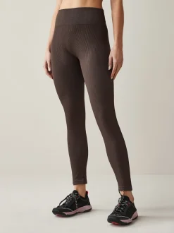 Chocoladebruin - Geribbelde naadloze legging met hoge taille