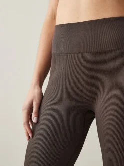Chocoladebruin - Geribbelde naadloze legging met hoge taille