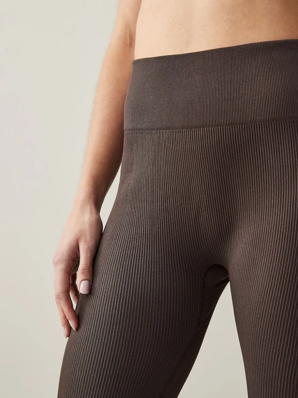 Chocoladebruin - Geribbelde naadloze legging met hoge taille