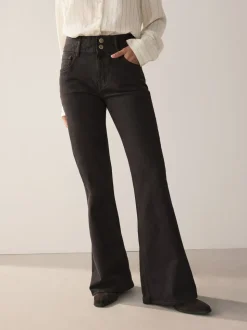 Chocoladebruin - High Rise Stretch Flare Jeans
