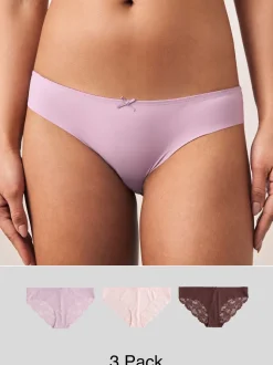 Chocoladebruin / Huidskleur / Mauve / Roze - 3 Niet-aftekenende slips met kanten achterkant