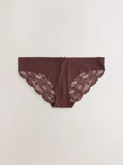 Chocoladebruin / Huidskleur / Mauve / Roze - 3 Niet-aftekenende slips met kanten achterkant