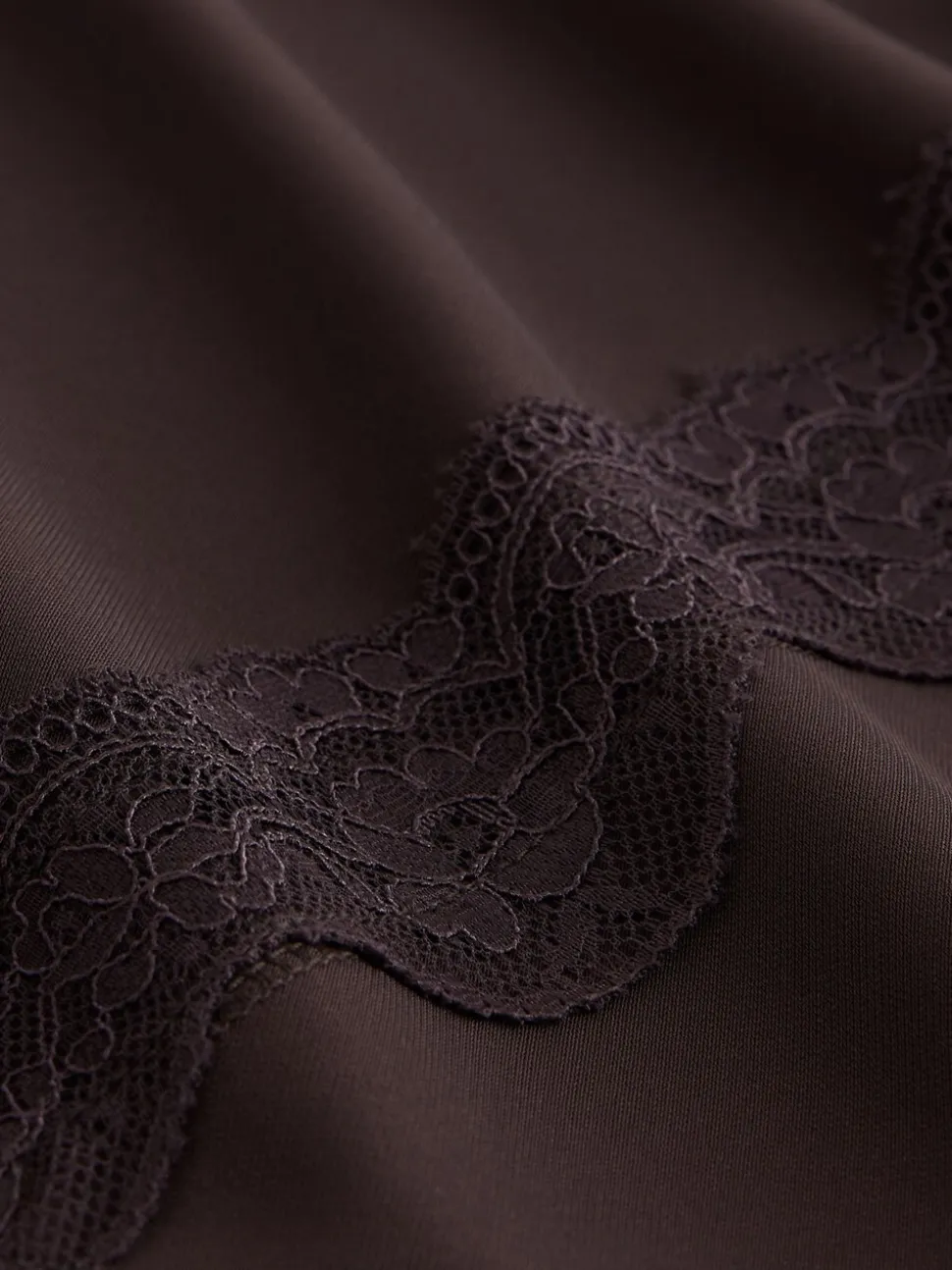 Chocoladebruin - Lace Detail Long Sleeve Top