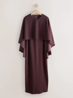 Chocoladebruin - Lange jurk met cape