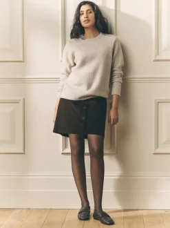 Chocoladebruin - Laura Ashley Dogtooth Check Mini Skirt with Wool