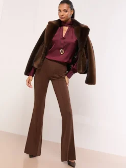 Chocoladebruin - Lipsy - Contour flare bootleg-broek met hoge taille