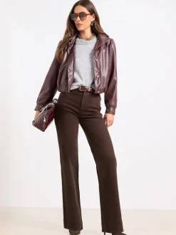 Chocoladebruin - Lipsy - Jeans met een middelhoge taille en wijde pijpen