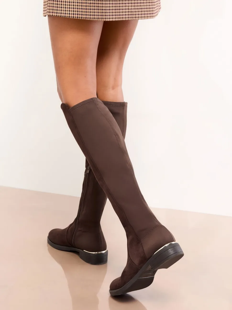 Chocoladebruin - Lipsy Faux Suede Elasticated Flat Knee High Casual Boots