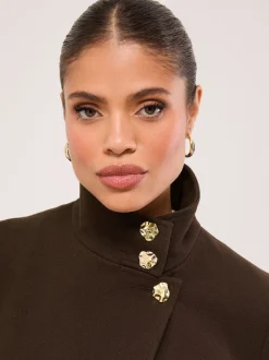 Chocoladebruin - Lipsy Funnel Neck Mid Length Coat