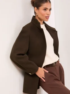 Chocoladebruin - Lipsy Funnel Neck Mid Length Coat