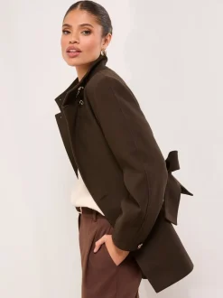 Chocoladebruin - Lipsy Funnel Neck Mid Length Coat