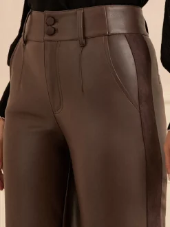 Chocoladebruin - Love & Roses Faux Leather Wide Leg With Faux Suede Side Stripe Trousers