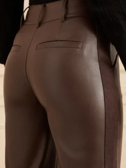 Chocoladebruin - Love & Roses Faux Leather Wide Leg With Faux Suede Side Stripe Trousers