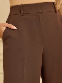 Chocoladebruin - Love & Roses broek met wijde pijpen