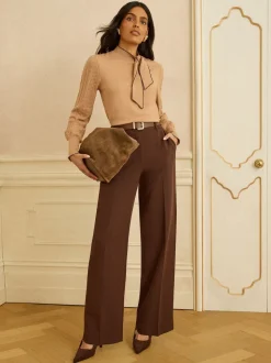 Chocoladebruin - Love & Roses broek met wijde pijpen