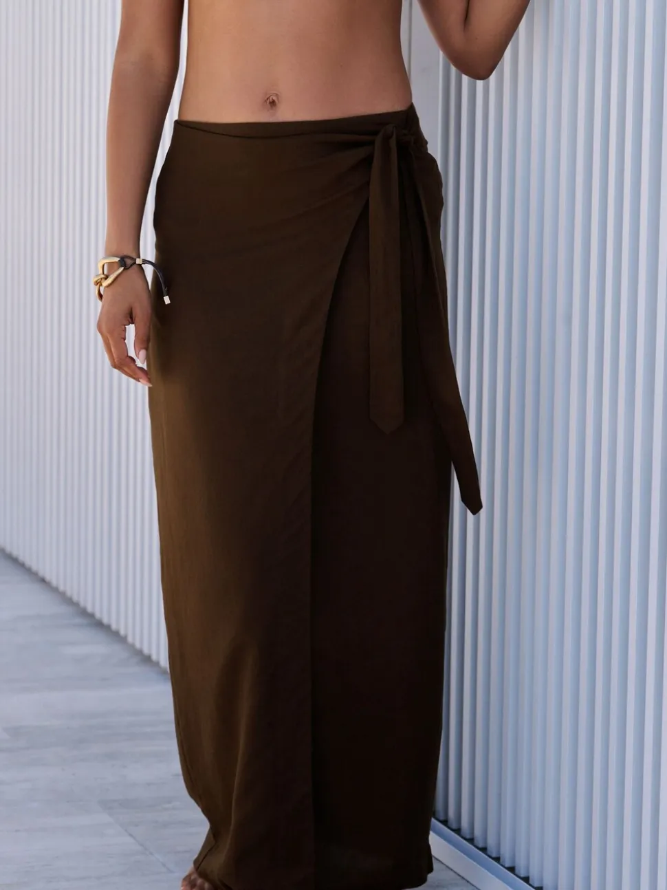 Chocoladebruin - Maxi rok met linnen