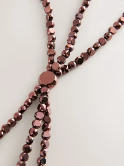 Chocoladebruin - Metallic Skinny Tiered Beaded Belt