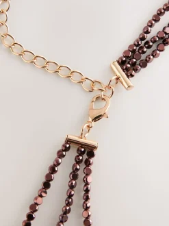 Chocoladebruin - Metallic Skinny Tiered Beaded Belt