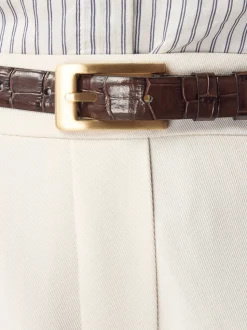 Chocoladebruin - N. Premium riem van Italiaans leer met krokodilleneffect-look