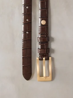 Chocoladebruin - N. Premium riem van Italiaans leer met krokodilleneffect-look