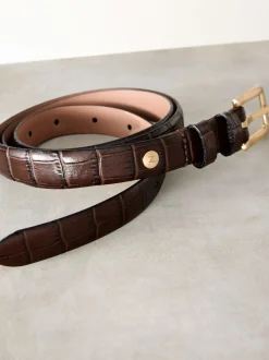 Chocoladebruin - N. Premium riem van Italiaans leer met krokodilleneffect-look