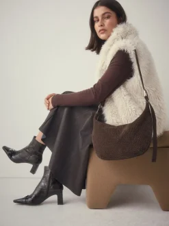 Chocoladebruin - N. Premium Suede Sling Weave Schoudertas