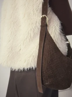 Chocoladebruin - N. Premium Suede Sling Weave Schoudertas